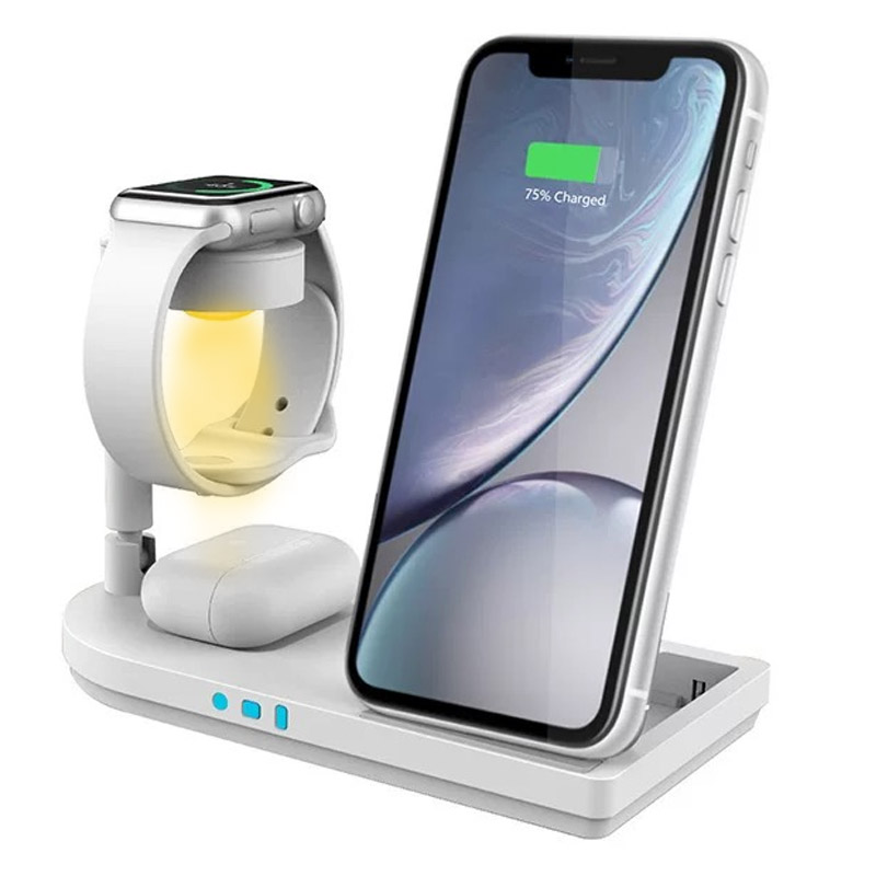 Wireless Charger Watch - Faltbarer 3-in-1-Wireless-Ladeständer mit LED-Nachtlicht für iPhone