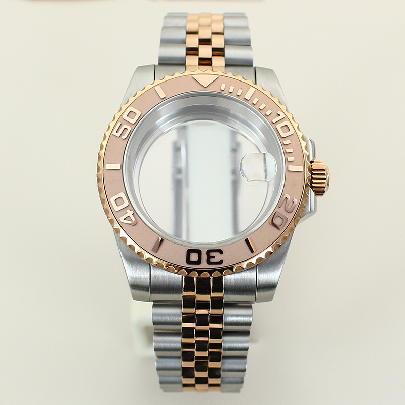 Ceramic Link Bracelet - 40 mm silbriges Roségold-Uhrengehäuse, 5-Glieder-Armband, Keramiklünette