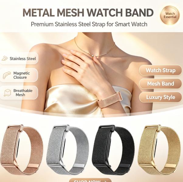 Stainless Mesh Band - Edelstahl-Milanese-Metall-Mesh-Uhrenarmband für Fitbit Air mit Magnetverschluss,