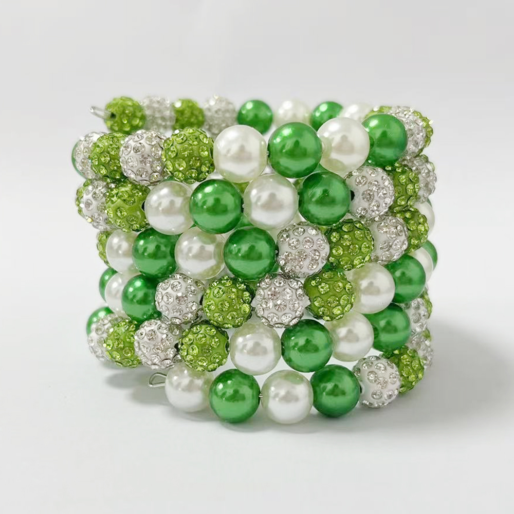 Ceramic Link Bracelet - Links Mehrschichtiges grün-weißes Perlenarmband