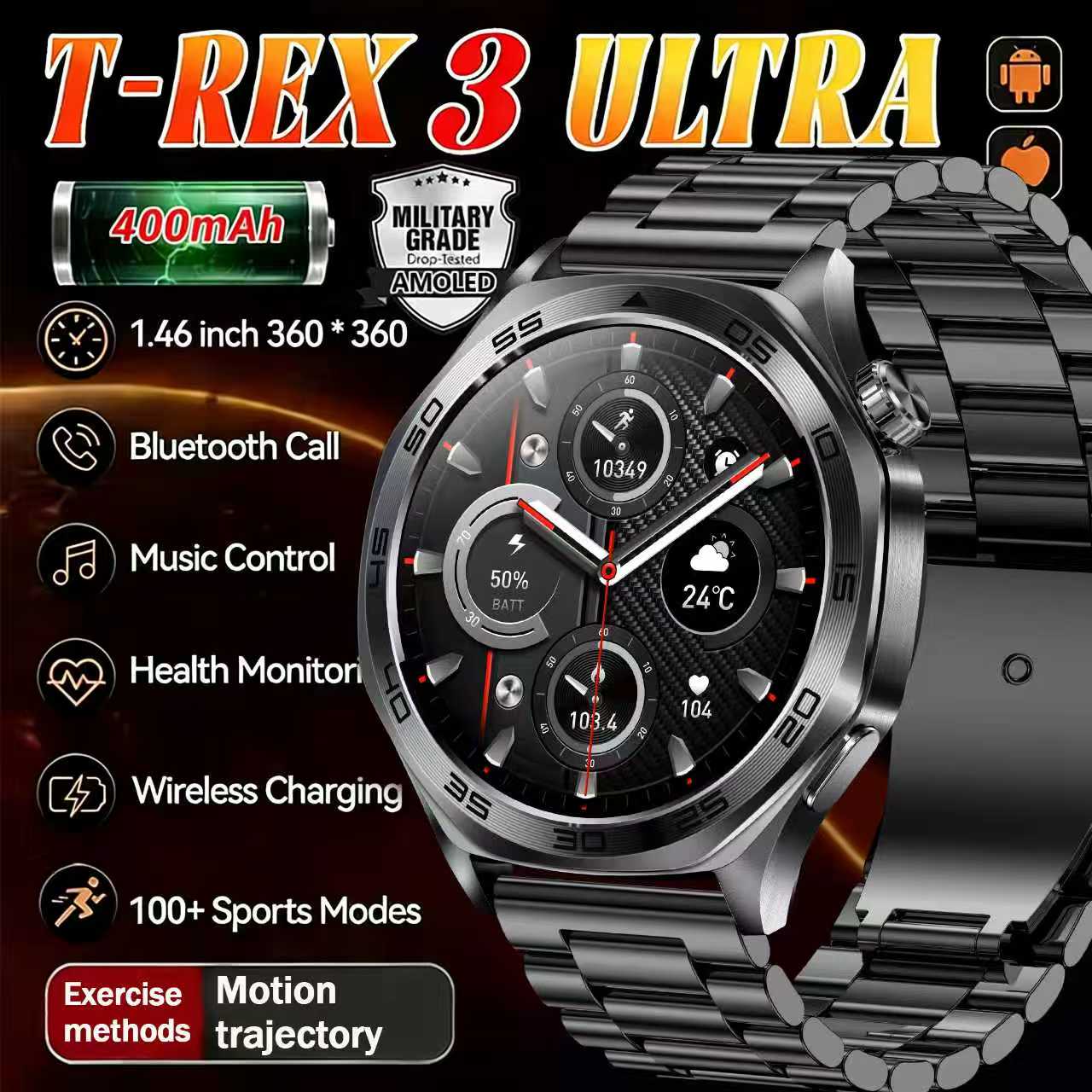 Smartwatch Custom - 2026 Herren Smartwatch 1,46 Zoll LED-Taschenlampe