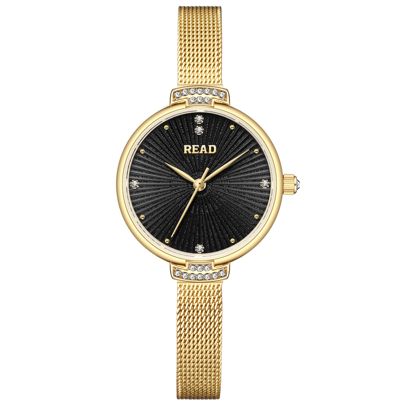 Stainless Mesh Band - READ Damen Quarzuhr | Schwarzes Sunburst-Zirkon-Zifferblatt
