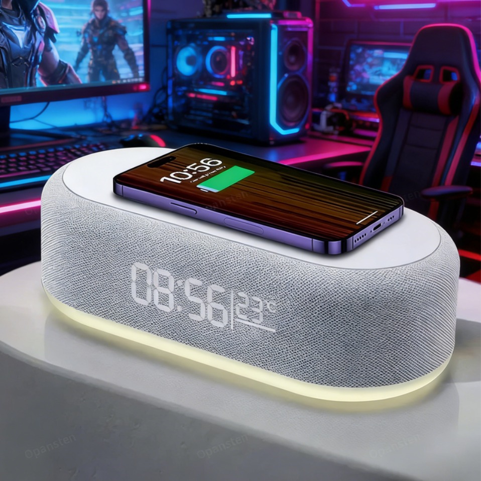 Wireless Charger Watch - Kabelloses Ladegerät mit Wecker, Schlafzimmerlampe, Nachtlicht,
