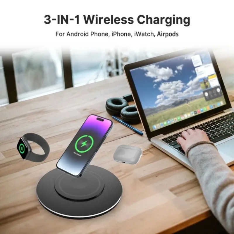 Wireless Charger Watch - Kompaktes 15W 3-in-1-Wireless-Ladegerät, schnelle Ladestation, rutschfestes